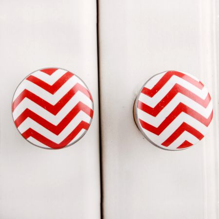Red Striped Flat Ceramic Knob